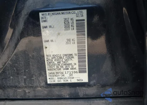 2016 Nissan Altima 2.5/2.5 S/2.5 Sl/2.5 Sr/2.5 Sv из США, поврежденный, VIN 1N4AL3AP2GC171596